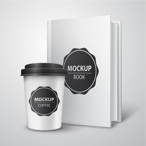 Mockup book e tazza di caffè vettore