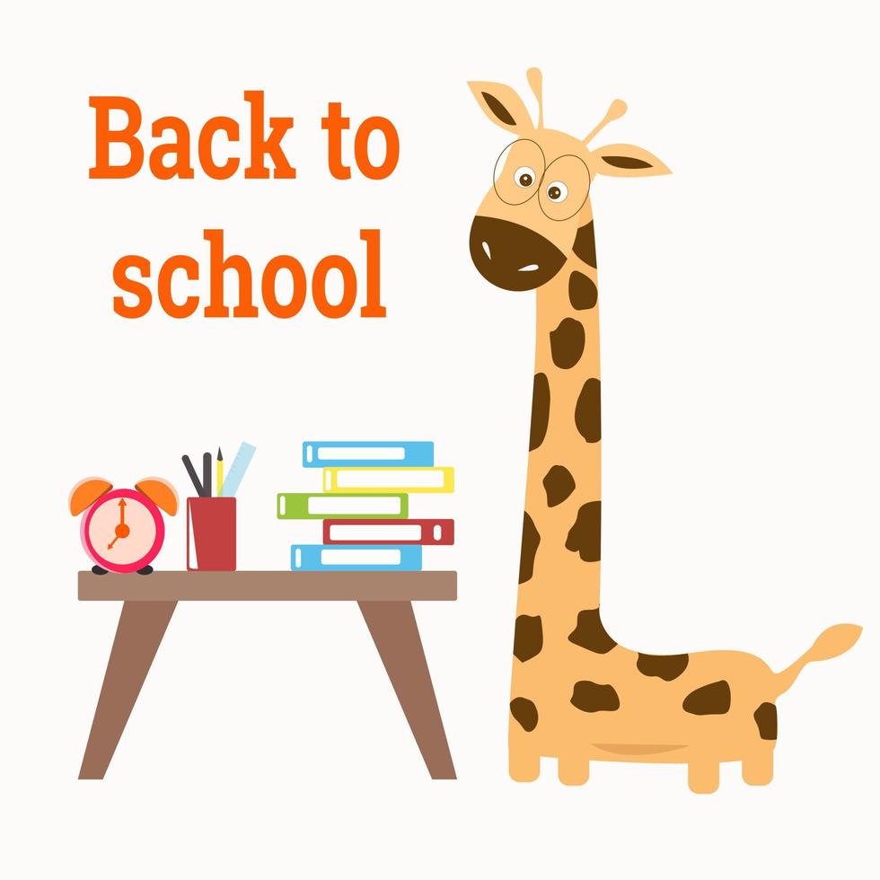 la piccola giraffa sta andando a scuola. vettore