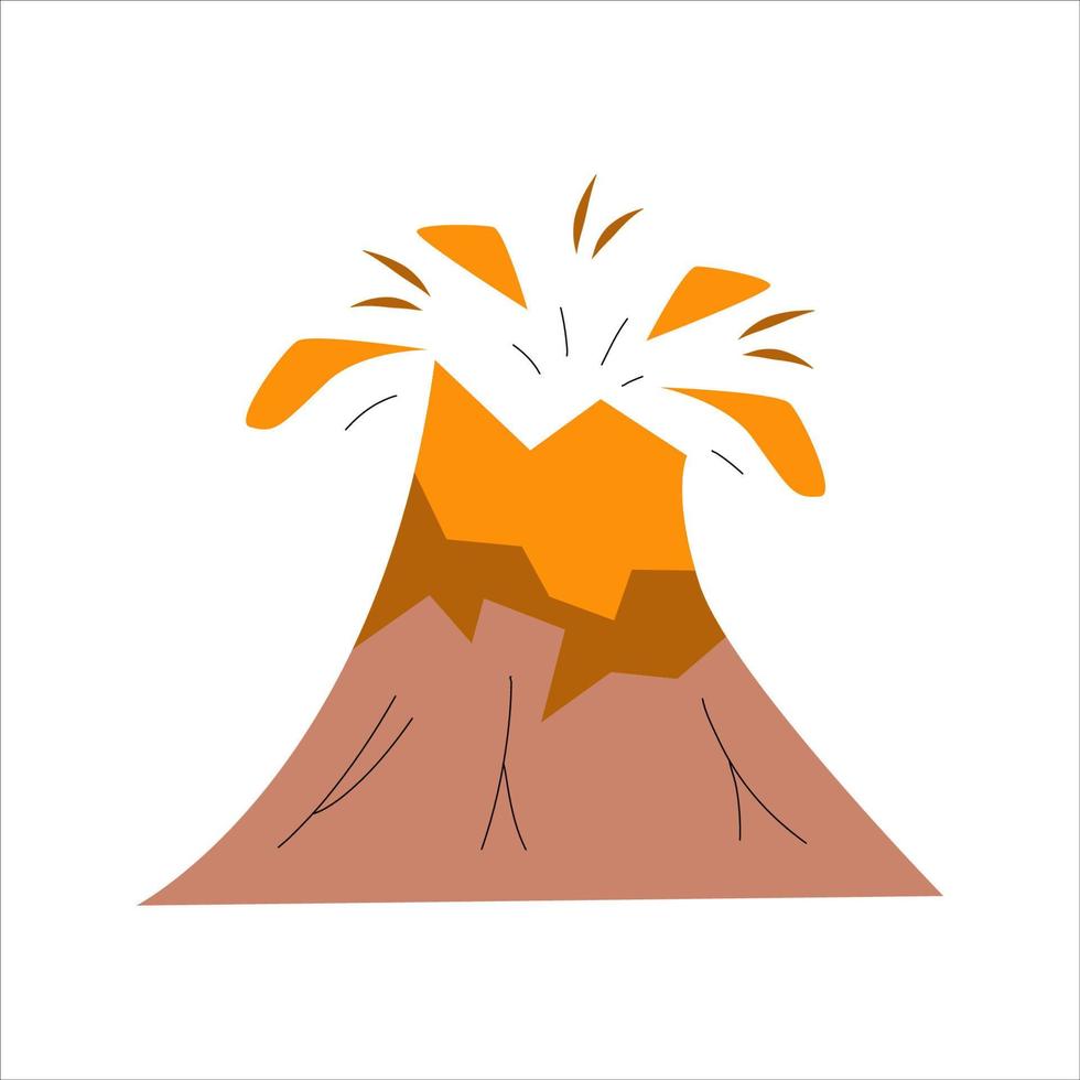 vulcano con lava isolato su sfondo bianco.illustrazione vettoriale in uno stile piatto disegnato a mano