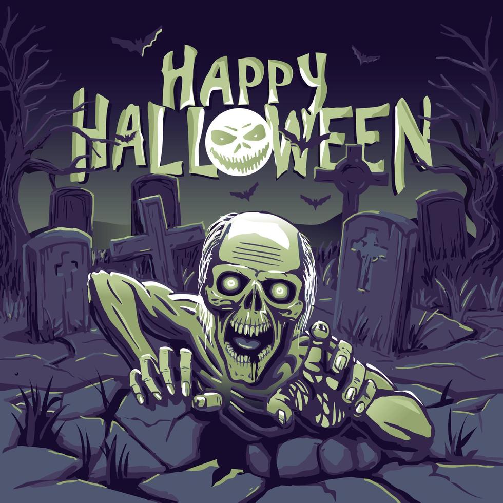 zombie che escono dalla tomba. illustrazione per halloween. felice Halloween. vettore