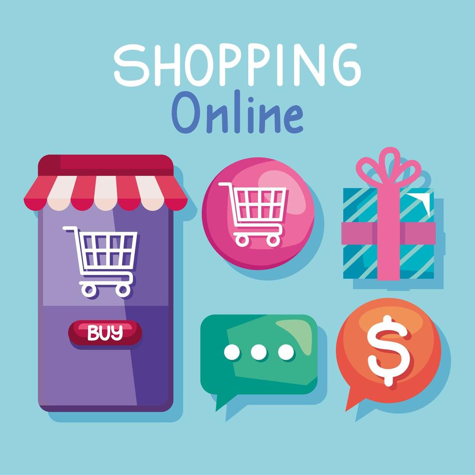 dispositivo e icone dello shopping online vettore