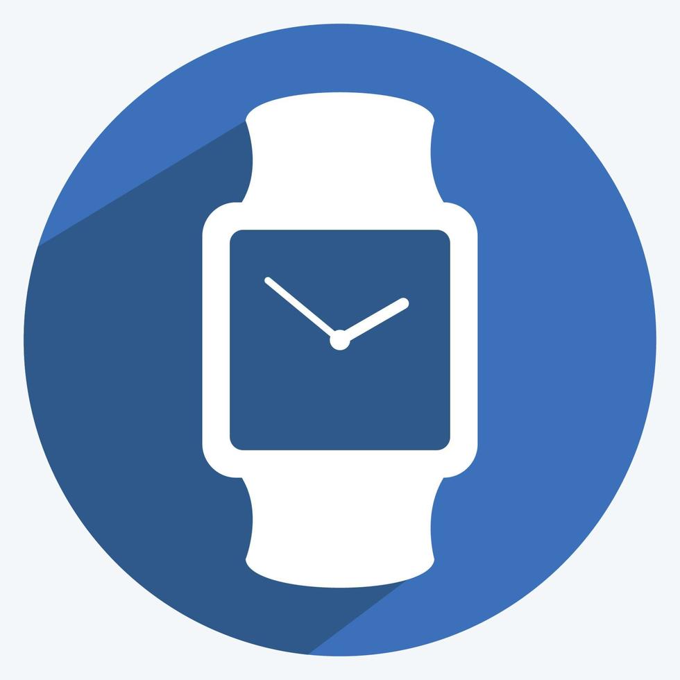 icona orologio elegante in stile ombra lunga alla moda isolato su sfondo blu morbido vettore