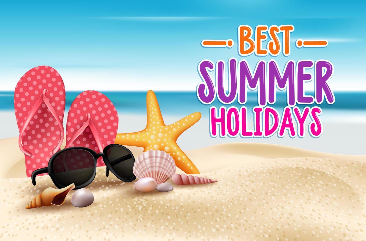 le migliori parole del titolo delle vacanze estive in spiaggia con elementi esterni. vettore