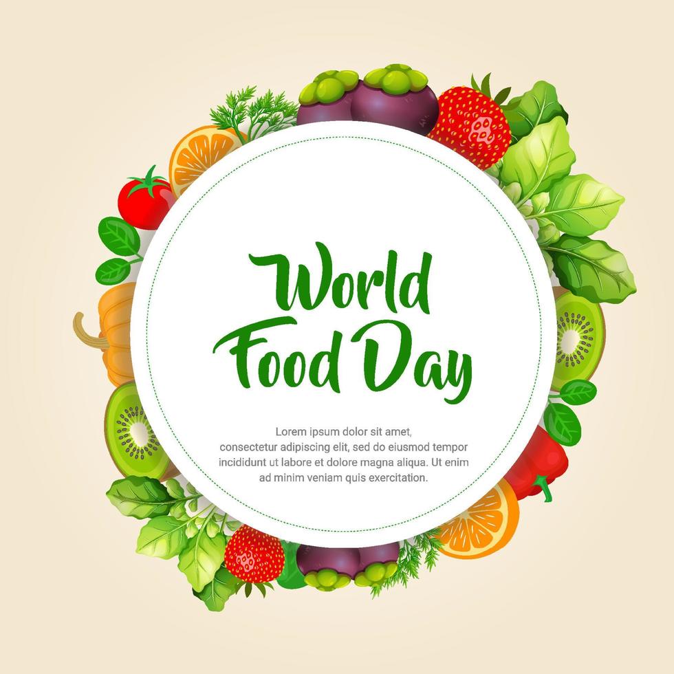 cornice per la giornata mondiale dell'alimentazione a forma di cerchio. sfondo della giornata mondiale dell'alimentazione vettore