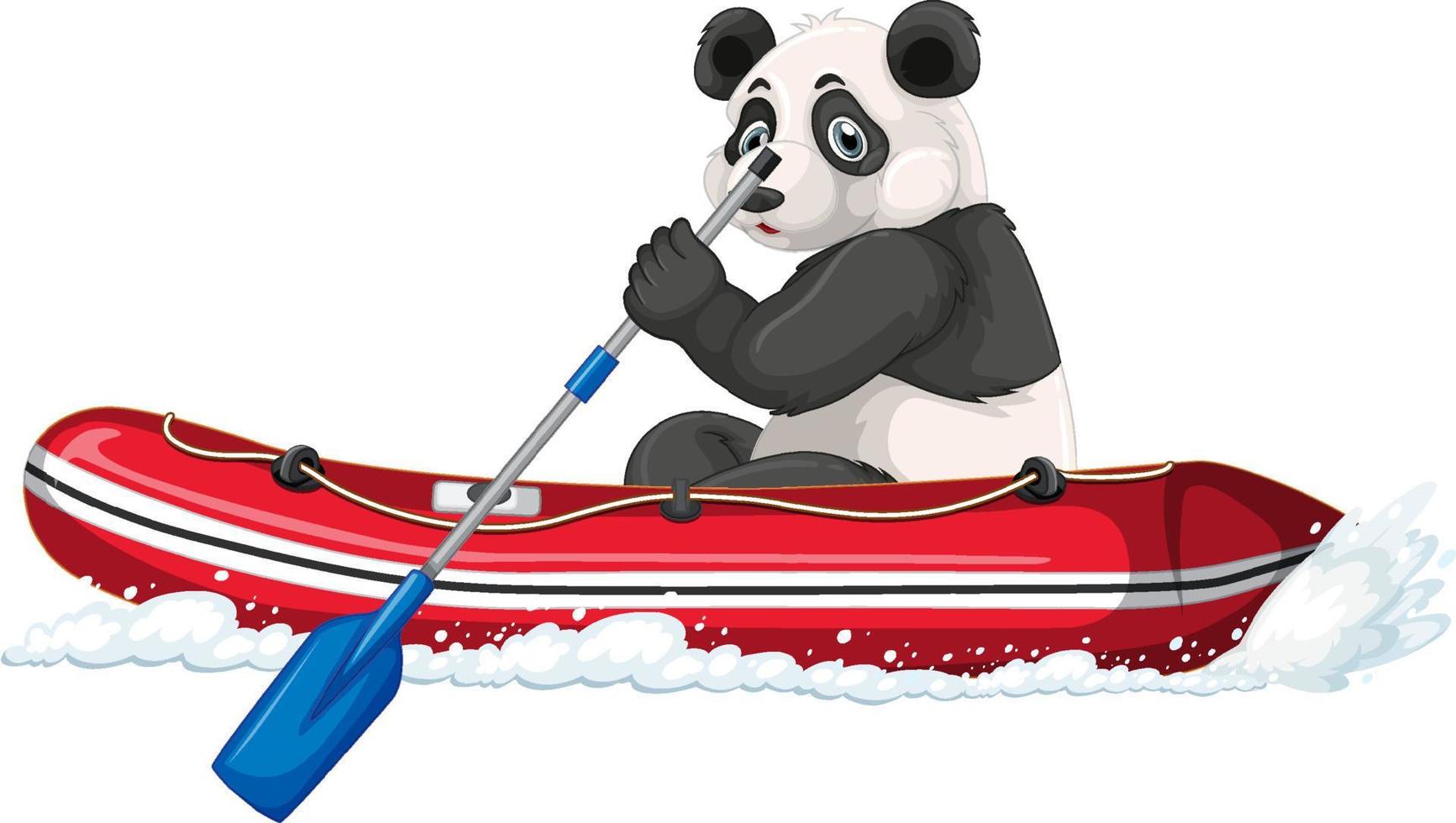 panda su gommone in stile cartone animato vettore