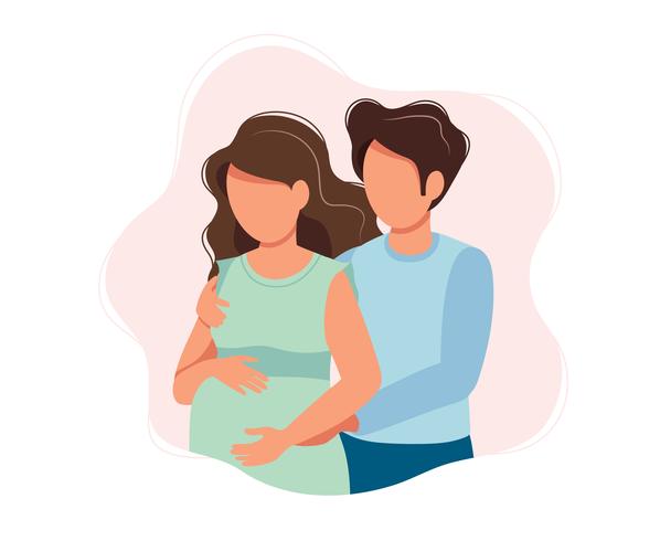 Coppie felici di previsione - illustrazione sveglia di concetto del fumetto di una coppia che prevede un bambino, assistenza sanitaria, gravidanza, medicina. vettore