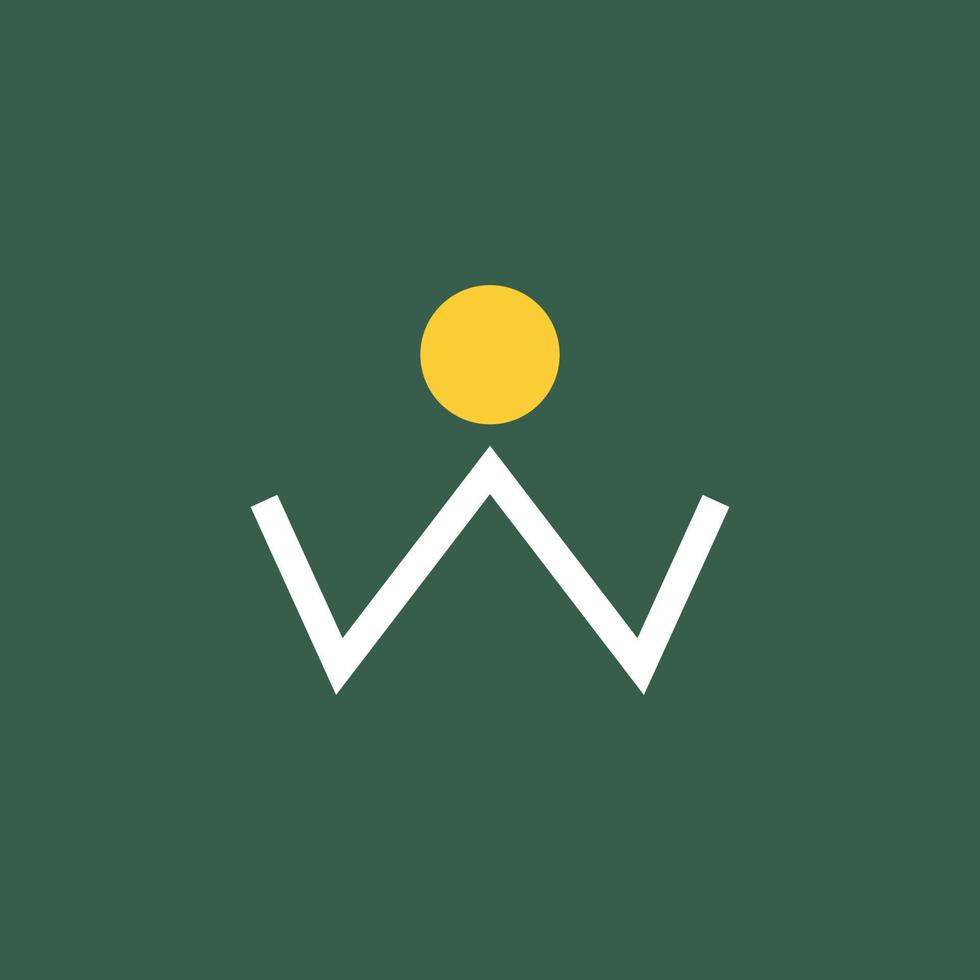 design del logo della montagna del sole semplice lettera w vettore
