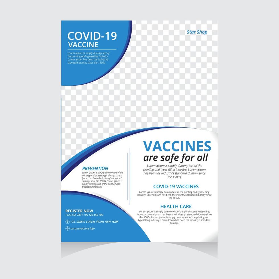 design del volantino del programma di vaccinazione del virus corona covid-19 vettore