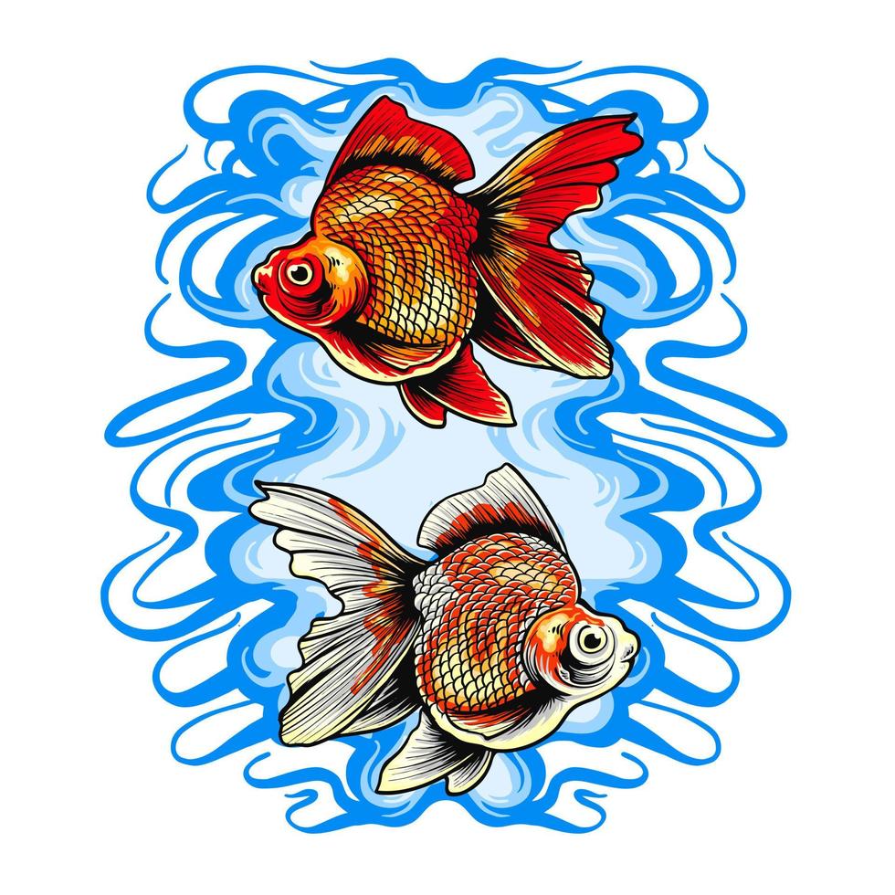 disegno della maglietta dell'illustrazione di vettore del pesce rosso gemello