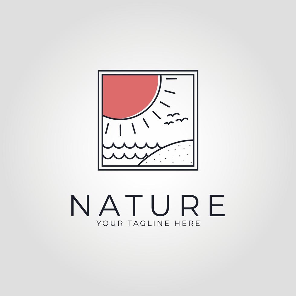 natura, isola tropicale logo vettoriale linea arte design minimalista simbolo illustrazione