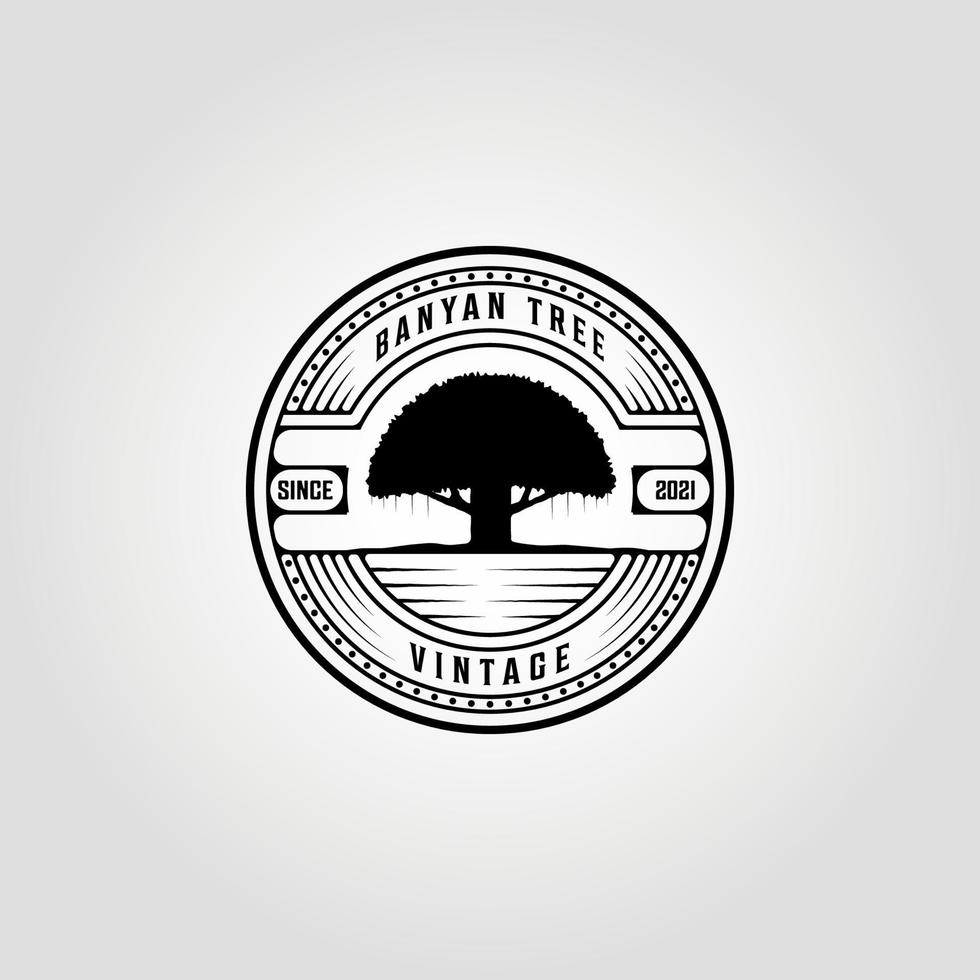 illustrazione vettoriale vintage del logo dell'albero di banyan vintage
