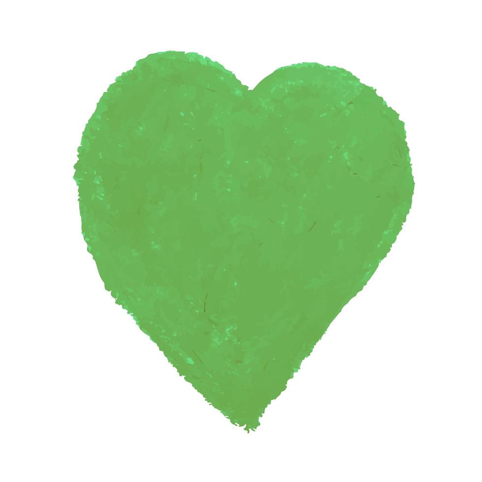 illustrazione della forma del cuore disegnata con pastelli di gesso di colore verde vettore