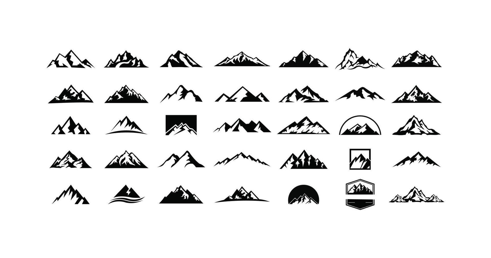 insieme di logo della siluetta dell'avventura di picco all'aperto del paesaggio di montagna vettore