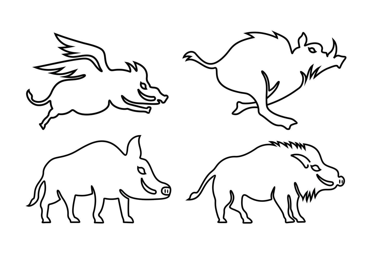 set di icone della linea di cinghiale, illustrazione del logo del simbolo dell'icona del vettore del contorno del maiale
