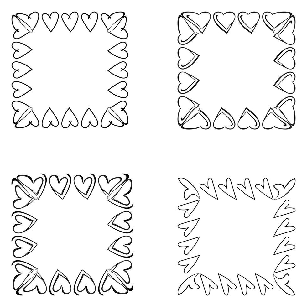 set di cornici quadrate da cuori vettore