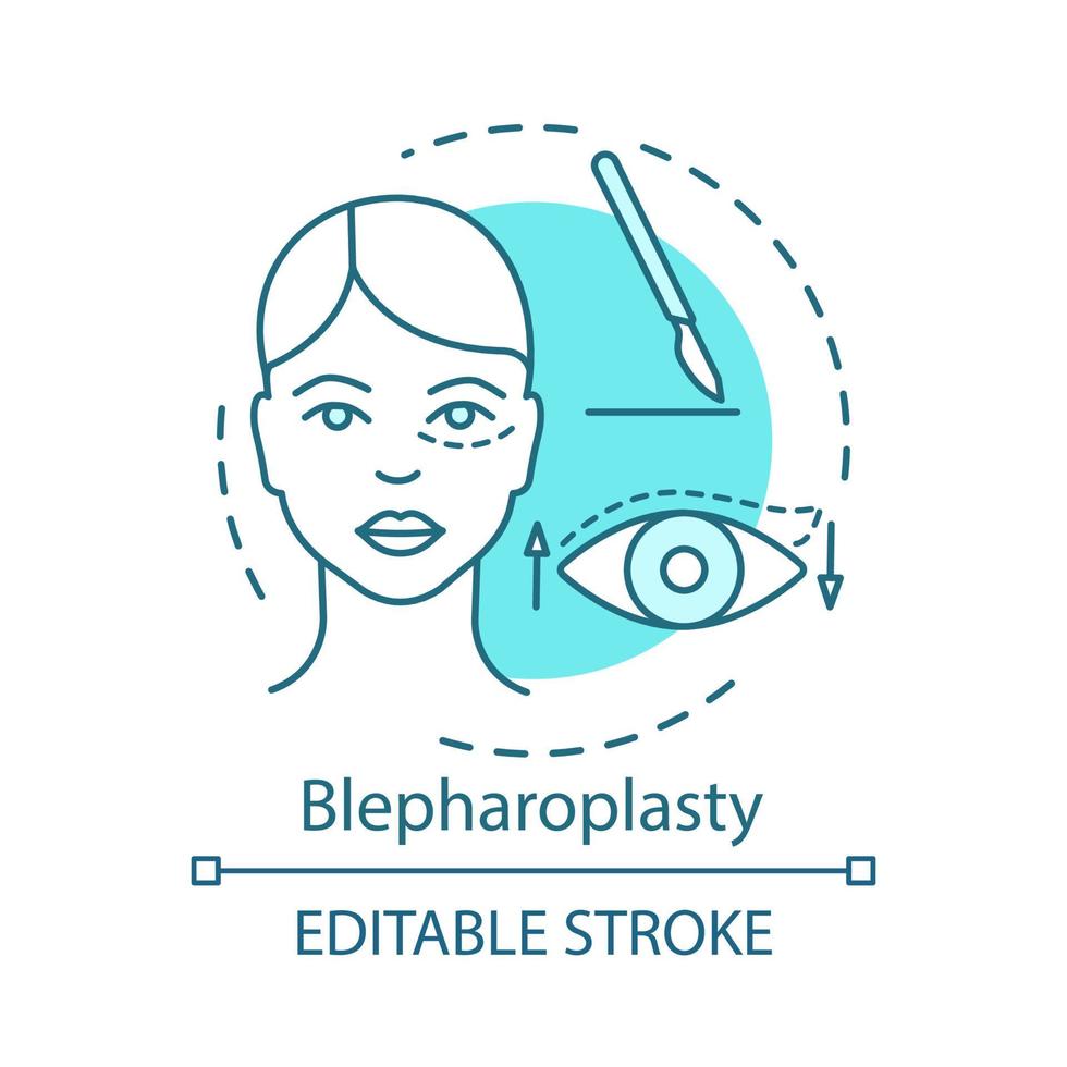 icona del concetto di blefaroplastica. illustrazione di linea sottile di idea di chirurgia estetica. intervento chirurgico di rimodellamento palpebrale. la vista migliora. rilassamento cutaneo. disegno di contorno isolato vettoriale. tratto modificabile vettore