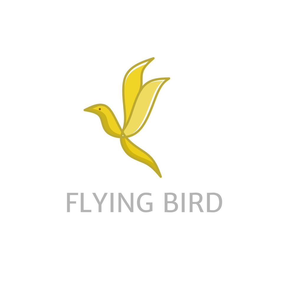 design del logo dell'uccello in volo, con uno stile di linea nei colori dorati e gialli. vettore