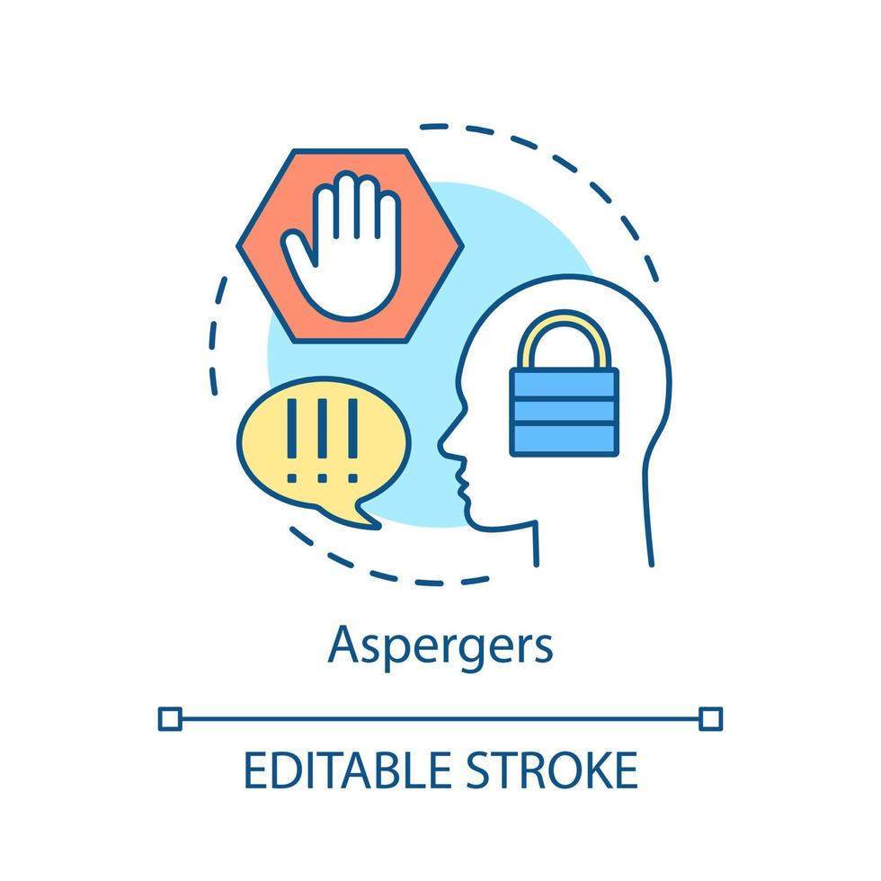 icona del concetto di sindrome di Asperger. illustrazione della linea sottile dell'idea del disturbo dello sviluppo. asperger vettore isolato schema di disegno. diagnosi del ritardo mentale, terapia. spettro autistico. tratto modificabile