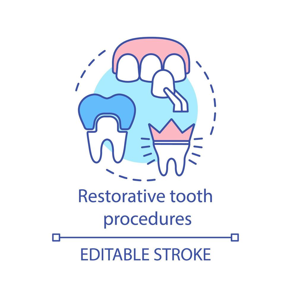 icona del concetto di procedure dentali protesiche. lavoro dentistico. odontoiatria moderna. illustrazione della linea sottile dell'idea di installazione della corona e della corrispondenza dei colori. disegno di contorno isolato vettoriale. tratto modificabile vettore