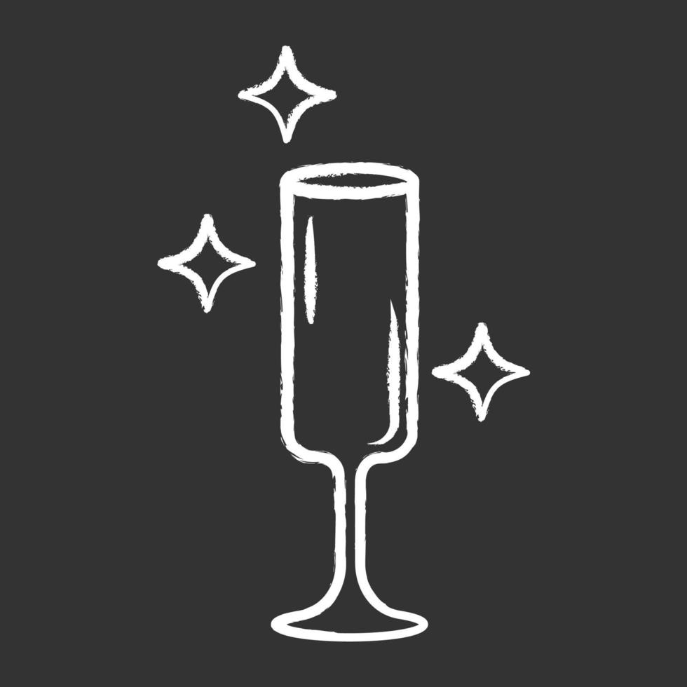 icona del gesso del bicchiere di vino del flauto. forme e tipi di cristalleria. bicchiere per spumante, champagne, cocktail. bere alcolici. servizio al tavolo. illustrazione di lavagna vettoriale isolata