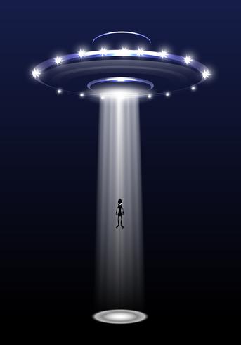 UFO e straniero sull&#39;illustrazione di vettore del fondo di notte.