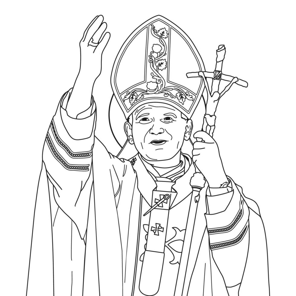 san giovanni paolo ii papa illustrazione vettoriale contorno monocromatico