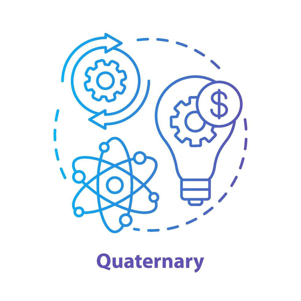 icona del concetto blu quaternario. illustrazione al tratto sottile dell'idea del settore della conoscenza. servizio basato sull'informazione. ricerca e sviluppo. settore economico. disegno vettoriale isolato profilo. tratto modificabile