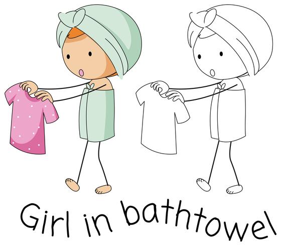 ragazza di doodle in bathtowel vettore