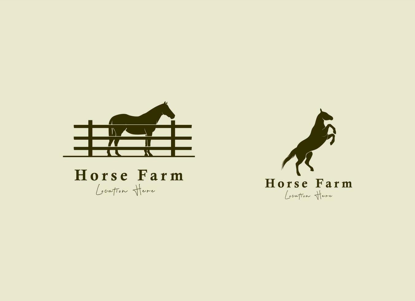 silhouette di cavallo dietro il recinto di legno paddock per il design del logo del ranch dell'azienda agricola del paese occidentale della campagna rustica retrò vintage vettore