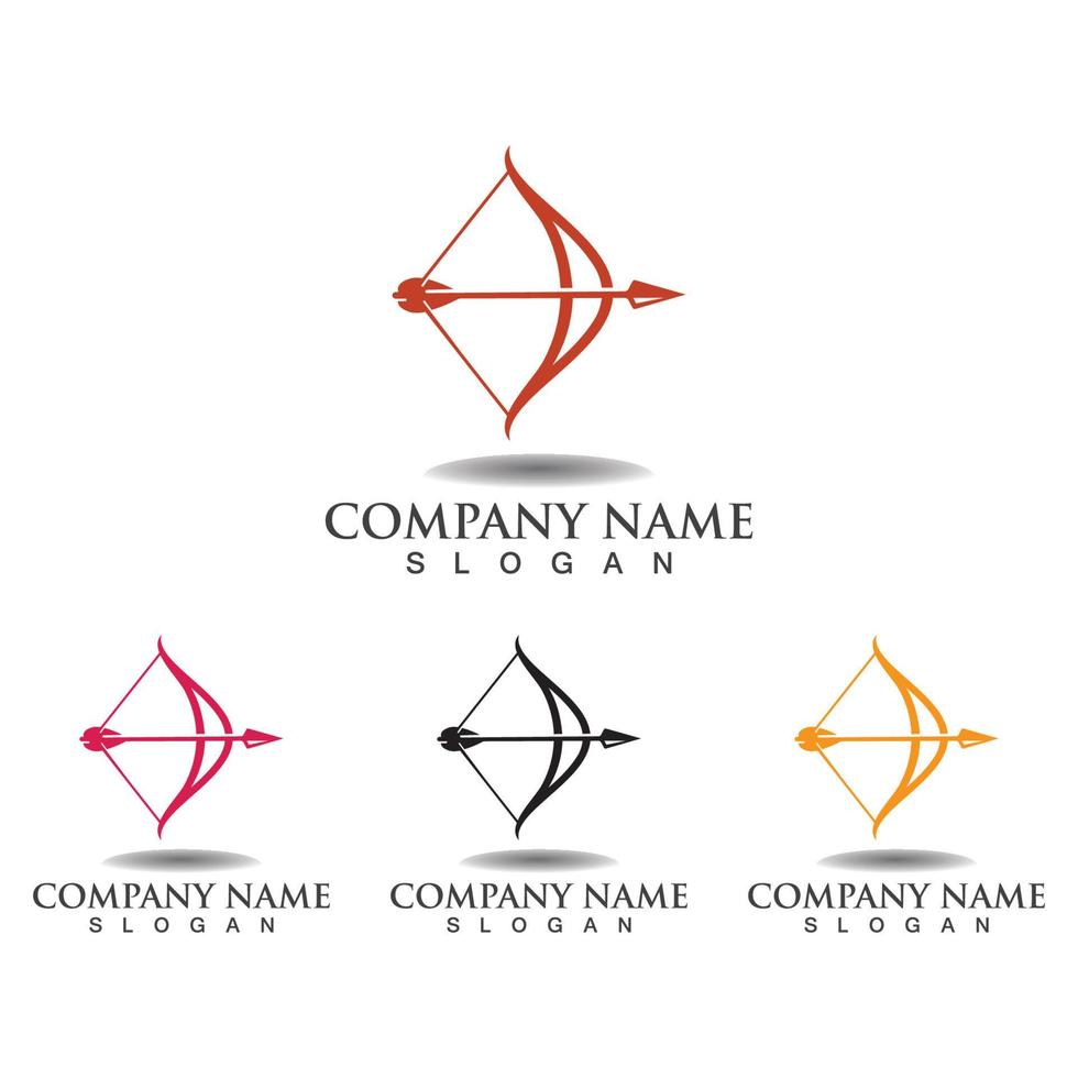 arco e freccia design creativo del logo, illustrazione del simbolo del concetto di tiro con l'arco vettore