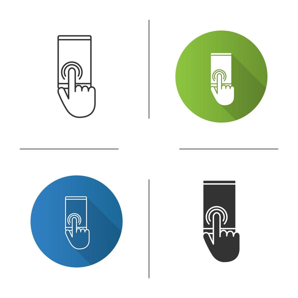 icona del touchscreen dello smartphone. gesto di tocco doppio tocco. cellulare. design piatto, stili lineari e glifo. illustrazioni vettoriali isolate