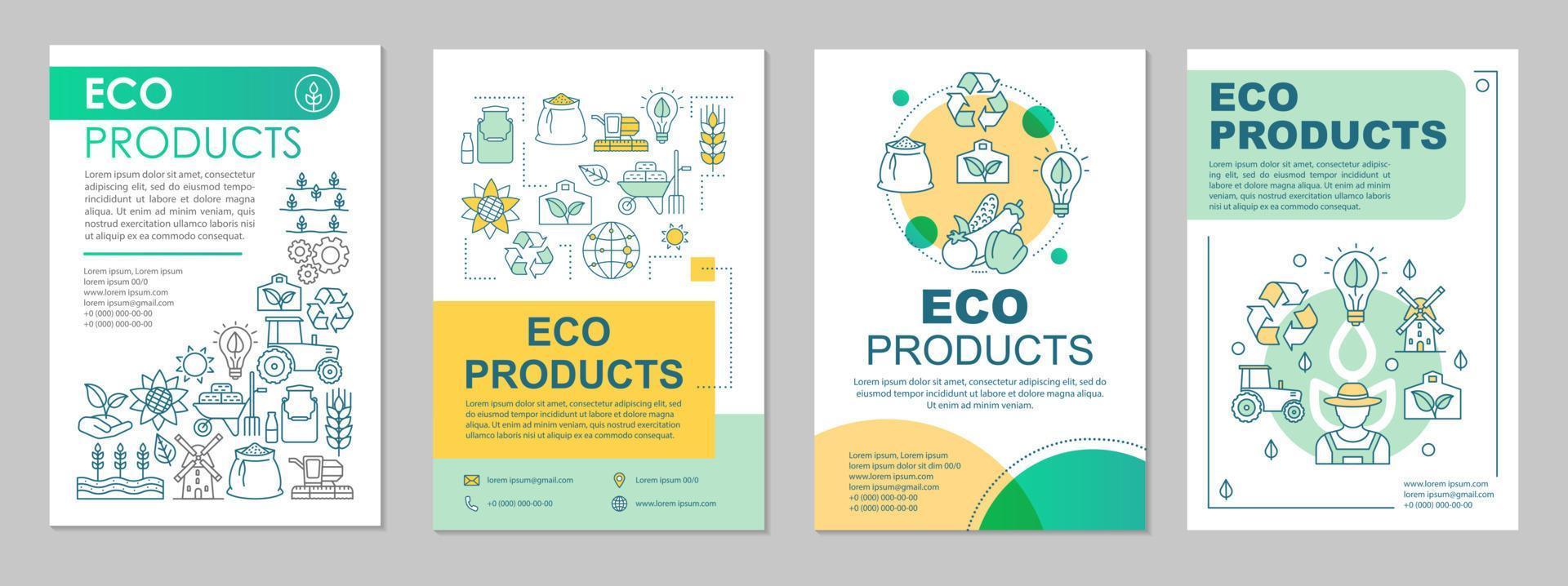 layout del modello di brochure di prodotti ecologici. agricoltura ecologica. volantino, opuscolo, design di stampa di volantini con illustrazioni lineari. cibo organico. pagina vettoriale per riviste, relazioni annuali, manifesti pubblicitari