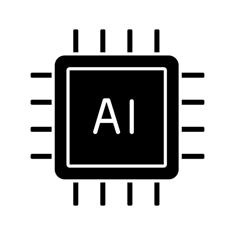 icona del glifo del processore ai. microprocessore per sistema di intelligenza artificiale. microchip, chipset. processore. Unità centrale di elaborazione. computer, processore del telefono. simbolo della sagoma. illustrazione vettoriale isolato