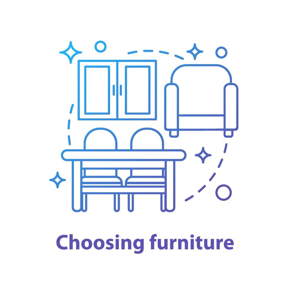 scegliendo l'icona del concetto di mobili. illustrazione di linea sottile idea di interior design. armadio, cassettiera. disegno vettoriale isolato contorno