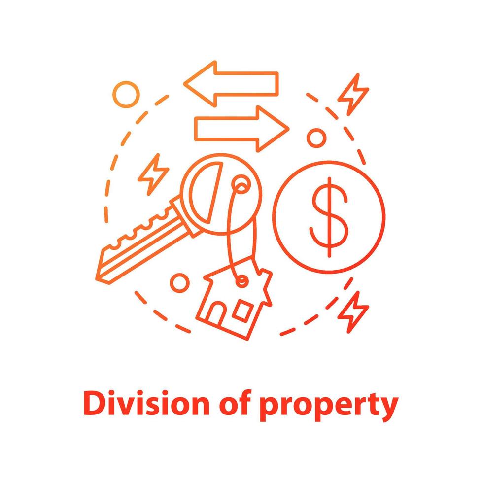 divisione dell'icona del concetto di proprietà. distribuzione immobiliare. acquisto, affitto o vendita di immobili. disegno vettoriale isolato contorno
