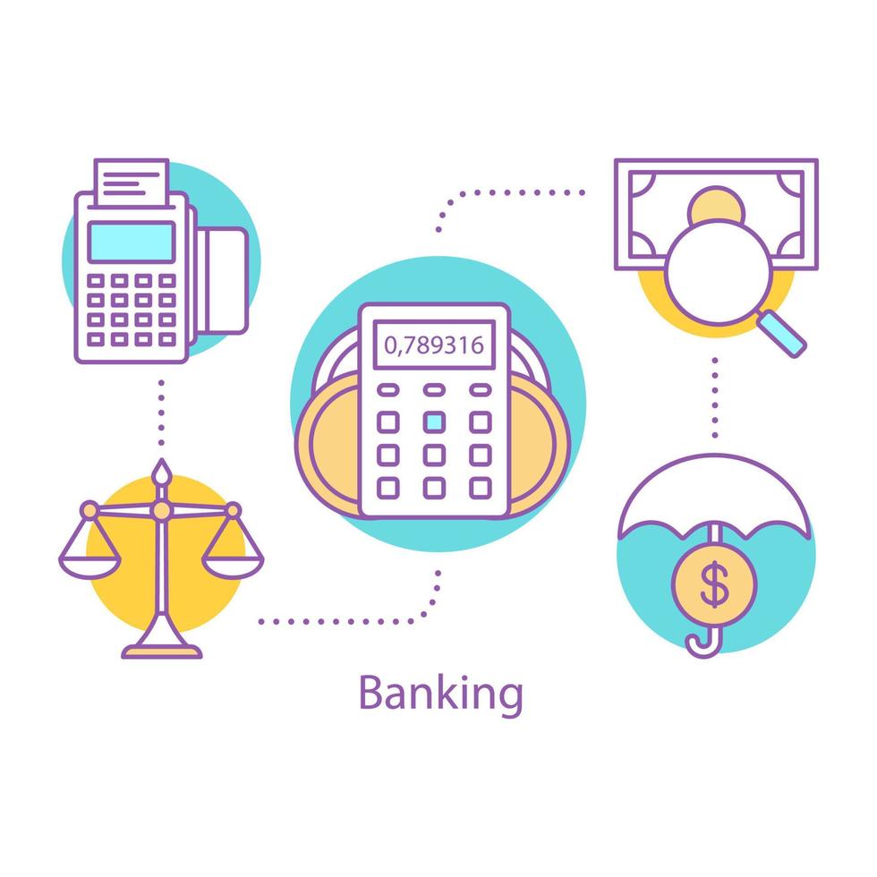 icona del concetto bancario. illustrazione di linea sottile di idea di risparmio di denaro. investimento sicuro. calcolatrice percentuale. disegno di contorno isolato vettoriale