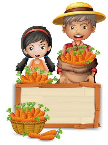 Agricoltore con banner in legno di carota vettore