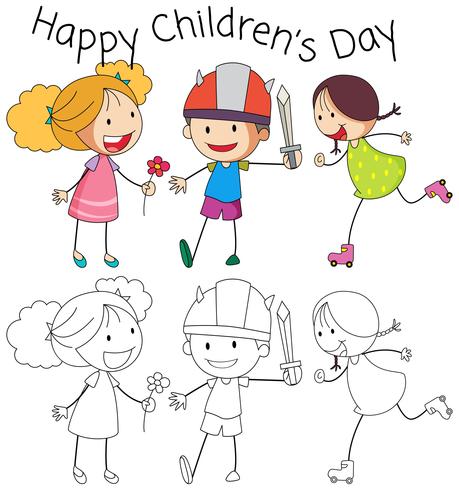 Doodle happy children&#39;s Day vettore