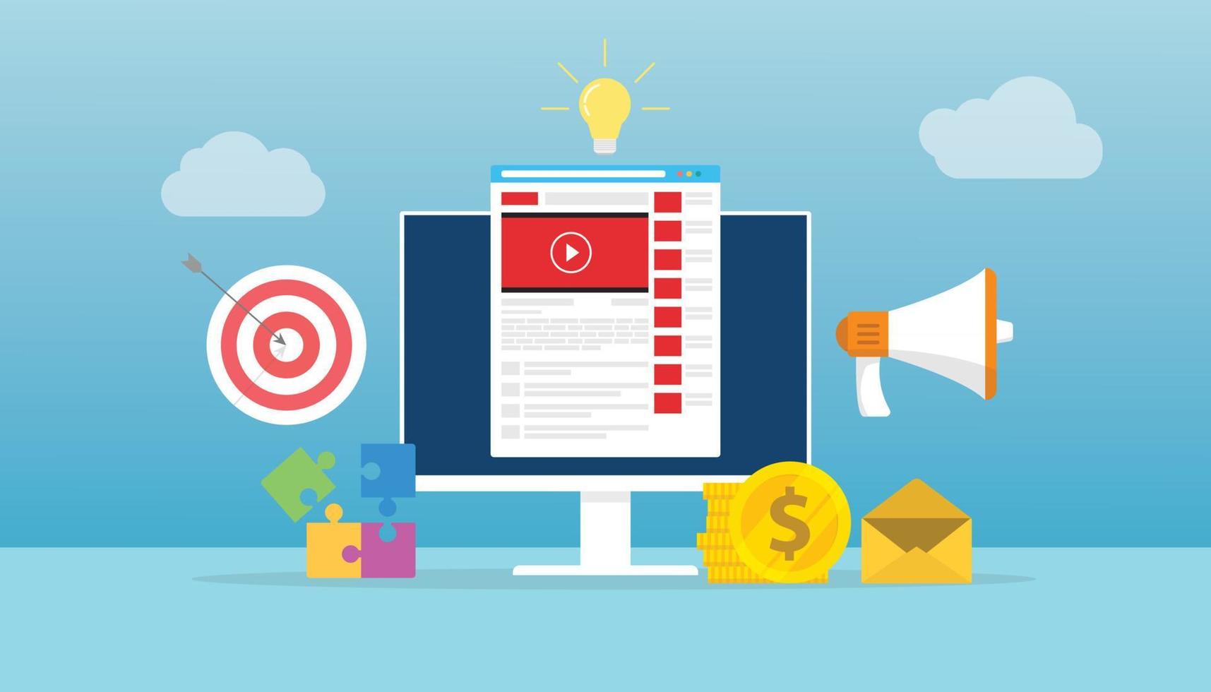 concetto di video marketing con obiettivi e target, budget e idea con uno stile piatto moderno vettore