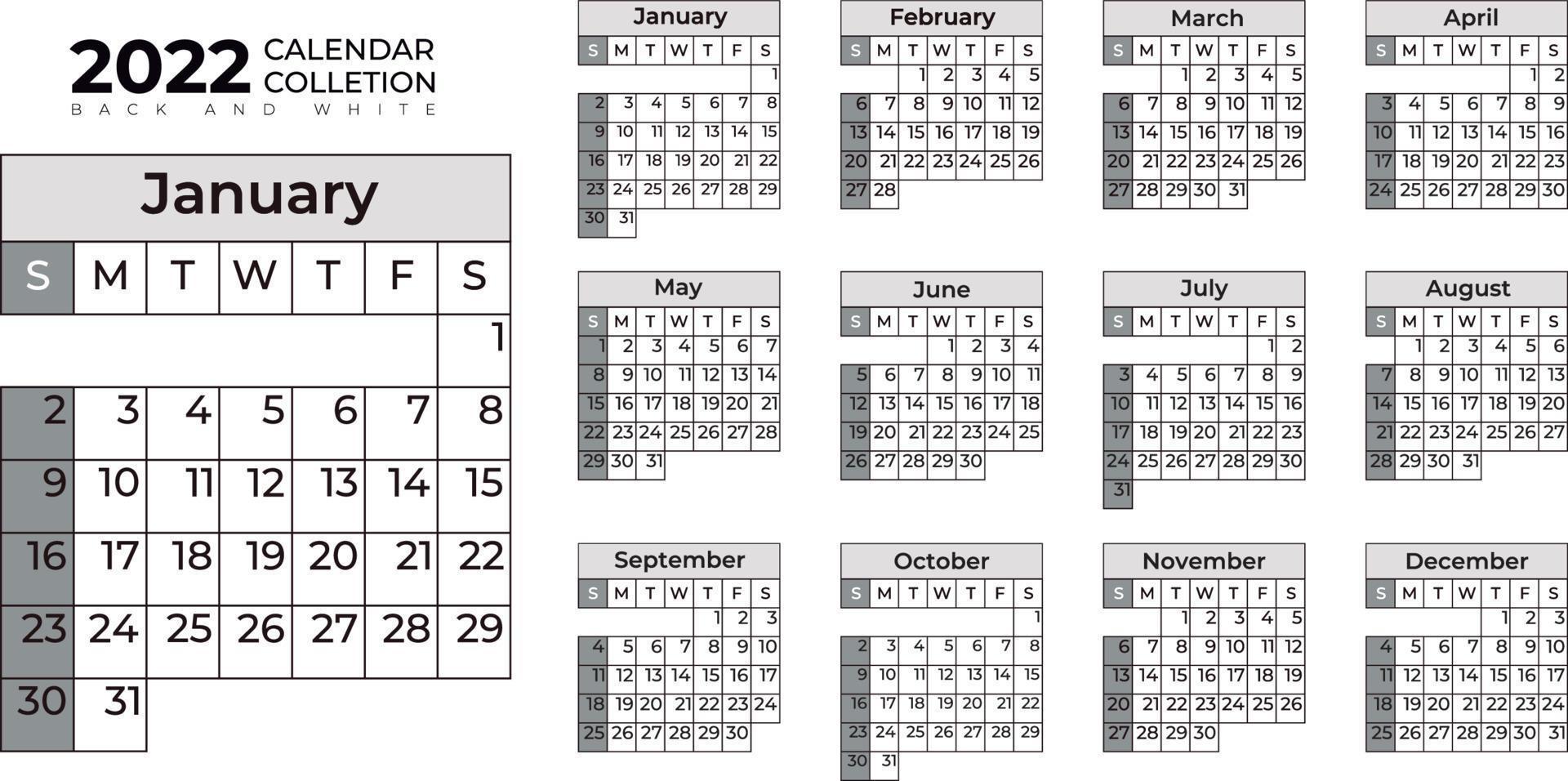 Calendario mensile 2022 vettore