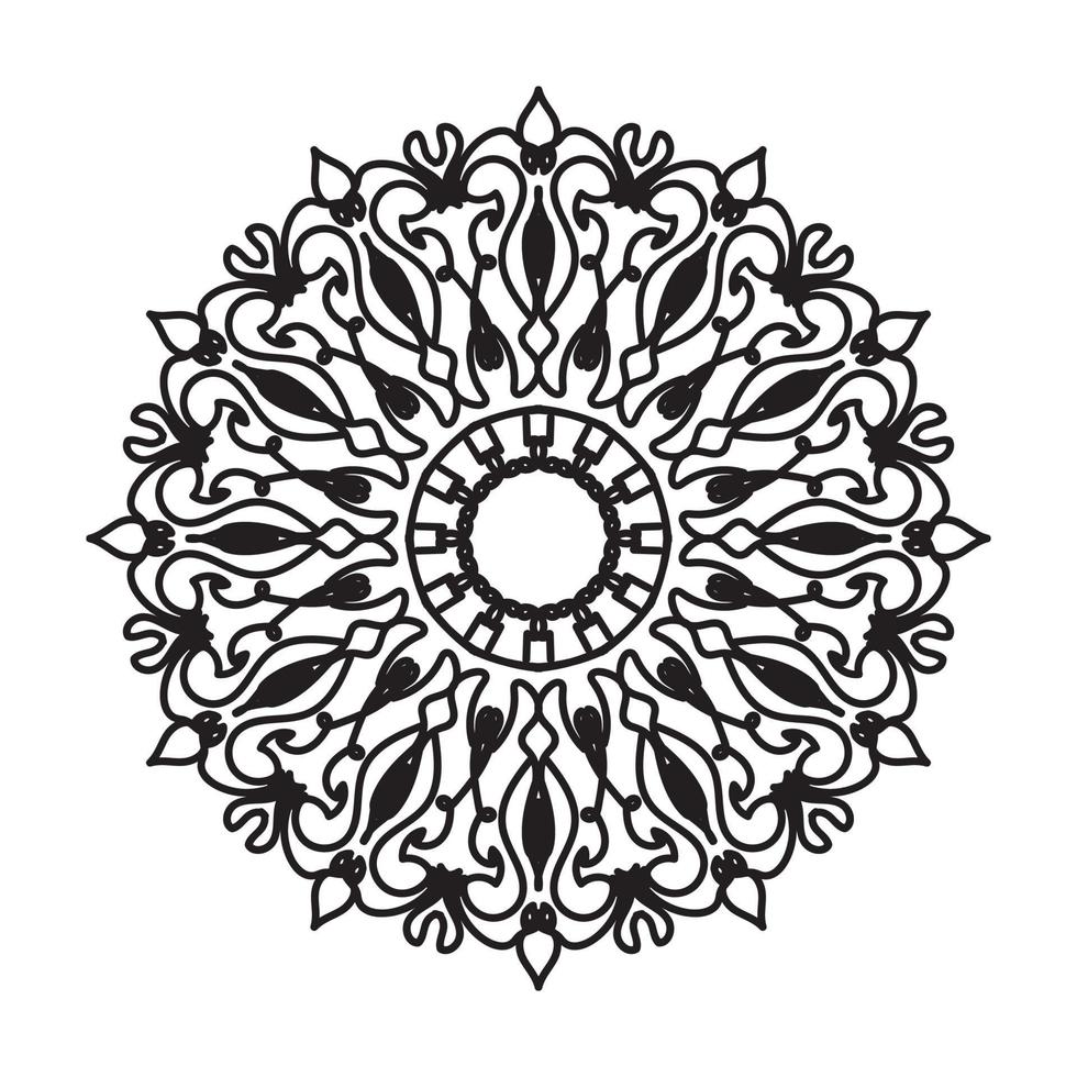 motivo circolare a forma di mandala per la decorazione del tatuaggio henné mehndi. ornamento decorativo in stile etnico orientale. pagina del libro da colorare. vettore
