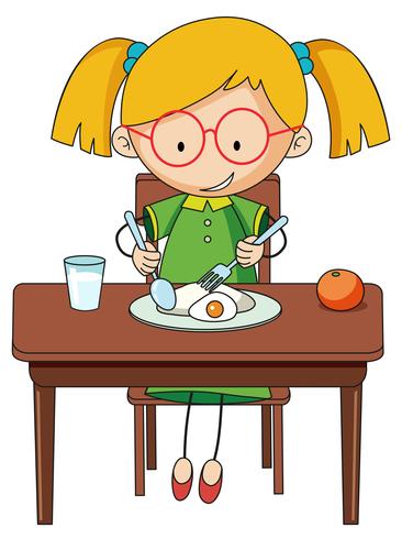 Doodle ragazza charcter mangiare colazione vettore