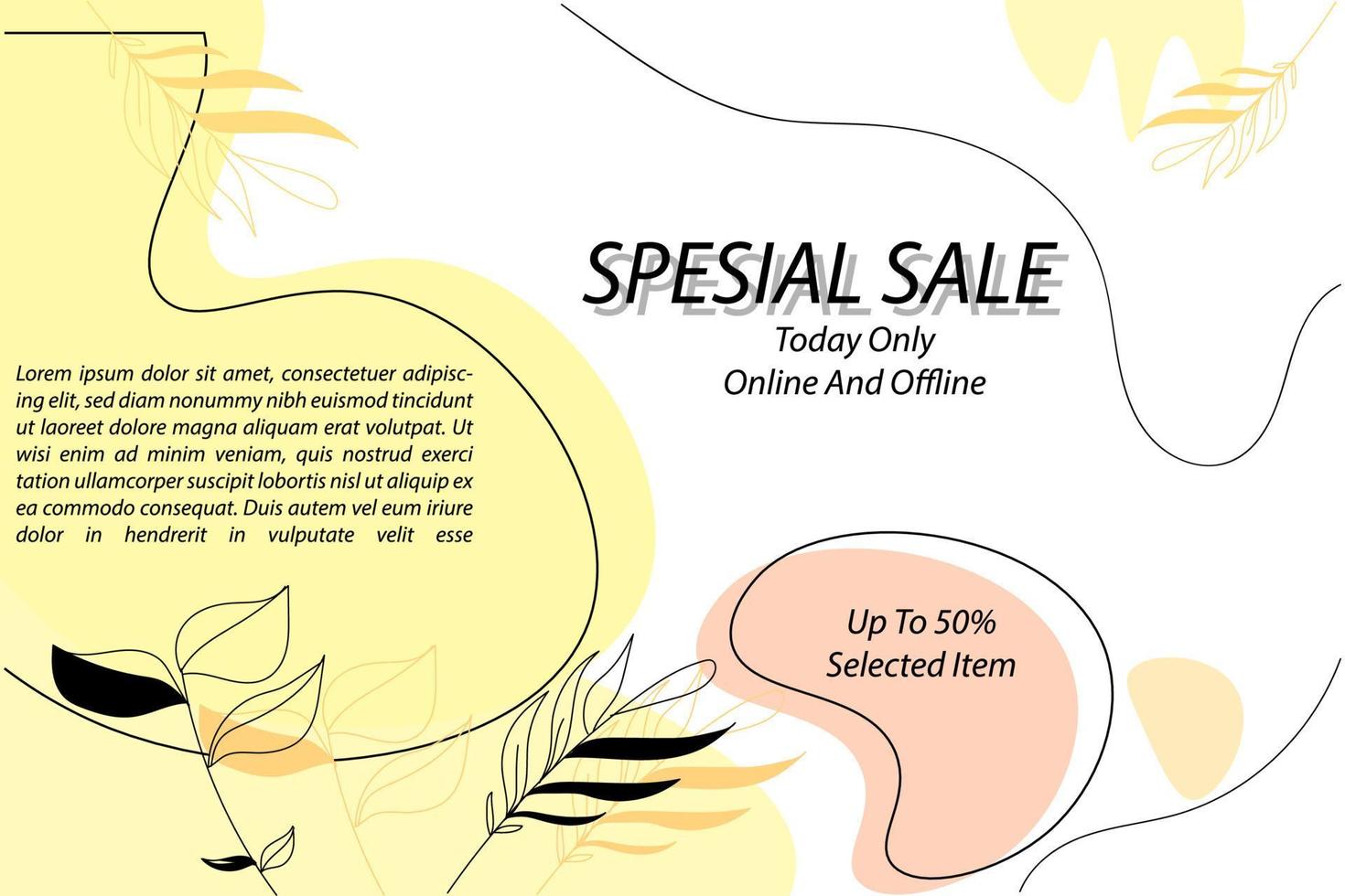 banner vendita design 50 per cento con un tema di doodle floreale pastello che attrae l'illustrazione vettoriale eps