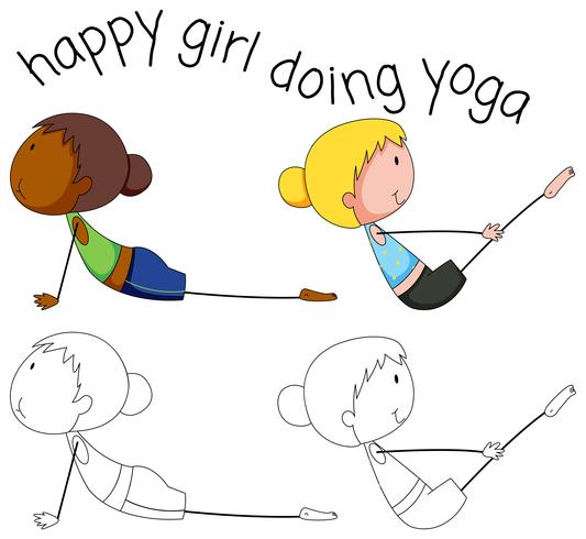 Set di ragazza yoga di doodle vettore