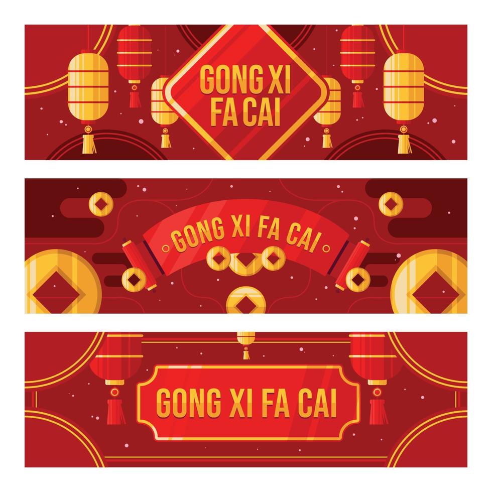 set di striscioni gong xi fa cai vettore