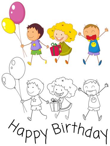 I bambini Doodle festeggiano il compleanno vettore