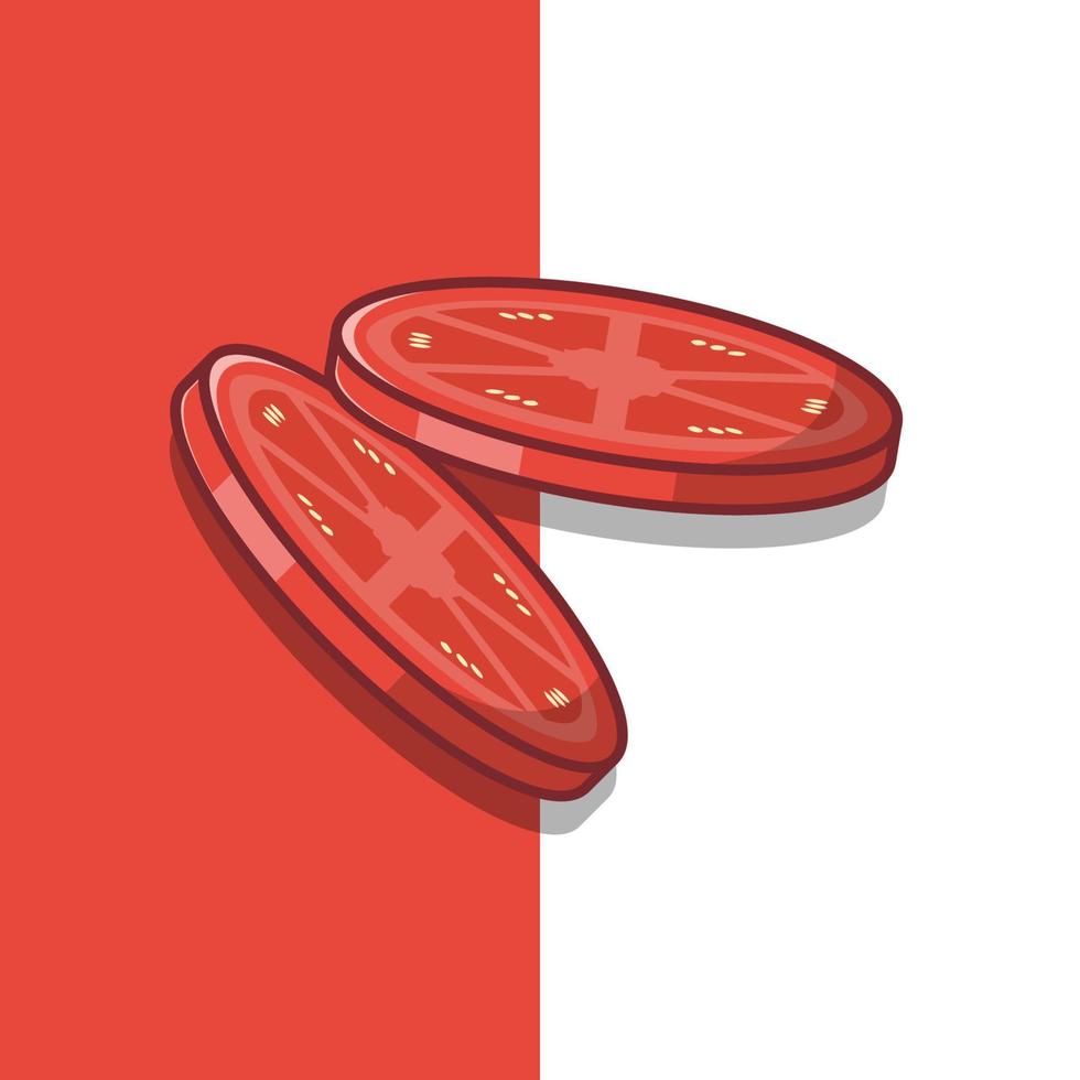 illustrazione dell'icona di vettore delle fette di pomodoro. vettore di fette di pomodoro. stile cartone animato piatto adatto per pagina di destinazione web, banner, volantino, adesivo, carta da parati, sfondo