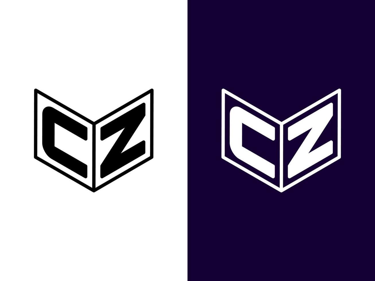 lettera iniziale cz design del logo 3d minimalista e moderno vettore