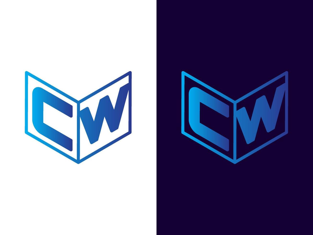 lettera iniziale cw design del logo 3d minimalista e moderno vettore
