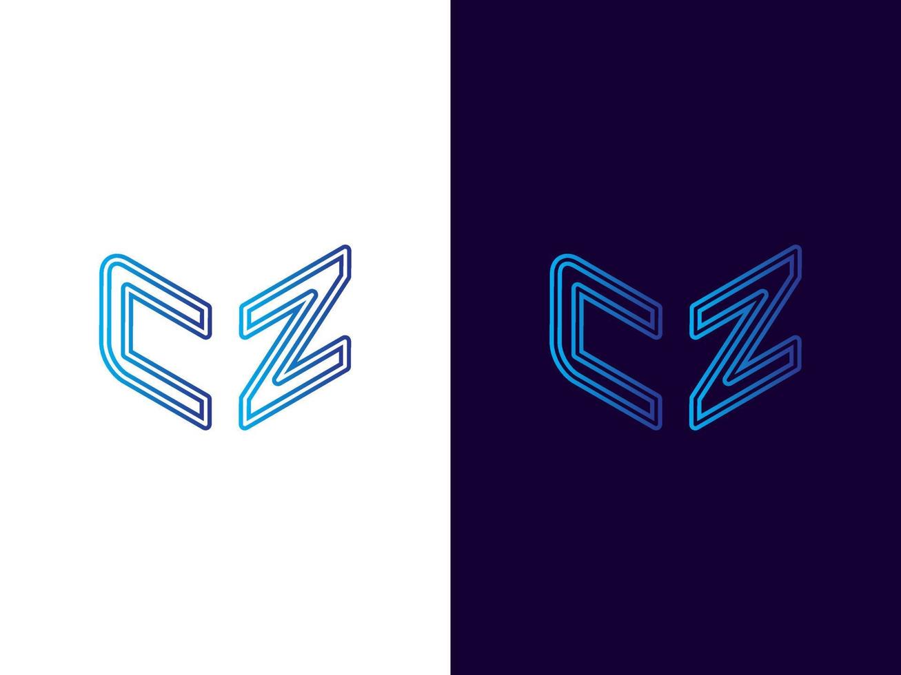 lettera iniziale cz design del logo 3d minimalista e moderno vettore